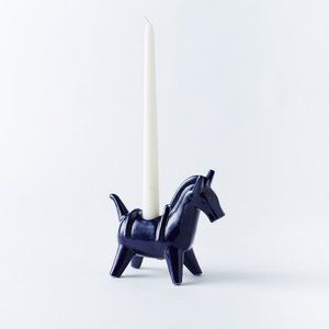 West Elm Ceramic Horse Candleholder (Blue)
